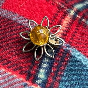Silver Flower Brooch with Yellow Center